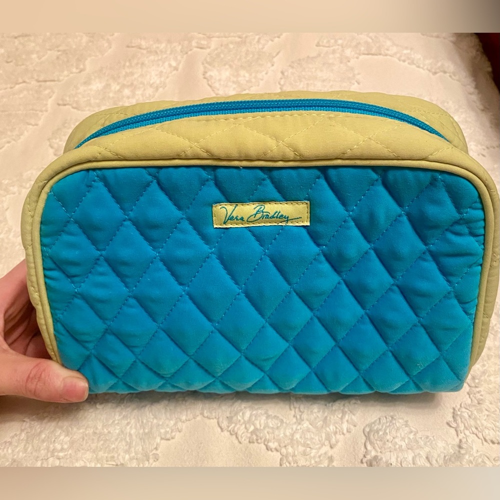 Vera Bradley Teal Blue & Key Lime Small Quilted Zip Cosmetic Bag NWOT